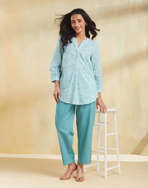 Blue Cotton Pant Casual