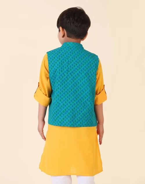 Teal Cotton Hand Block Printed Jacket