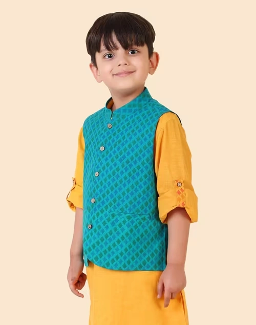 Teal Cotton Hand Block Printed Jacket 3 Teal Cotton Hand Block Printed Jacket