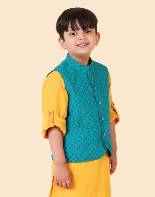 Teal Cotton Hand Block Printed Jacket 4 Teal Cotton Hand Block Printed Jacket