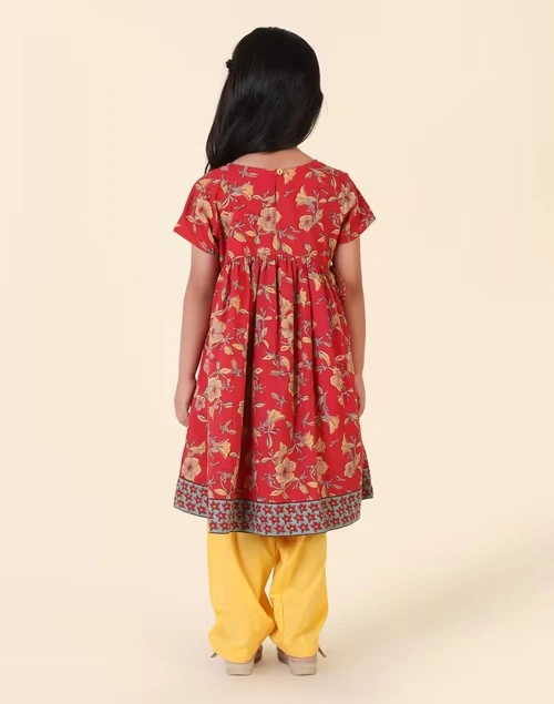 Red Cotton Hand Block Printed 3Pc Salwar Set