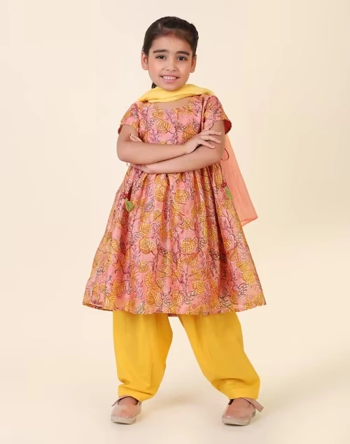 Pink Cotton Silk Hand Block Printed 3Pc Salwar Set