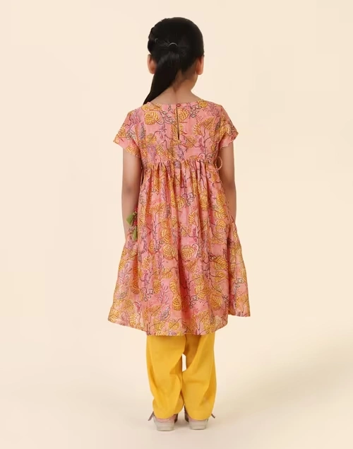 Pink Cotton Silk Hand Block Printed 3Pc Salwar Set