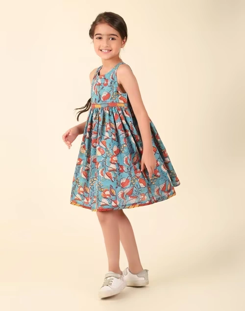 Blue Cotton Hand Block Printed Dress 3 Blue Cotton Hand Block Printed Dress