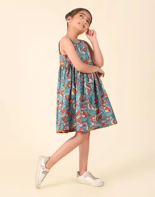 Blue Cotton Hand Block Printed Dress 4 Blue Cotton Hand Block Printed Dress