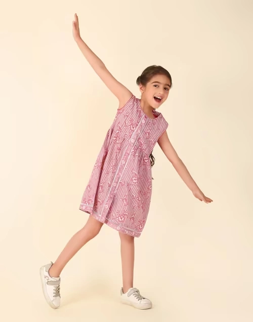 Purple Cotton Printed Dress