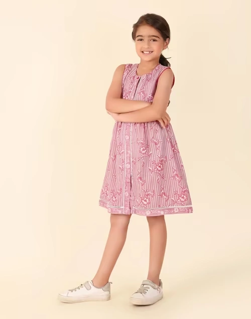 Purple Cotton Printed Dress