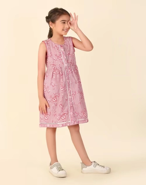 Purple Cotton Printed Dress