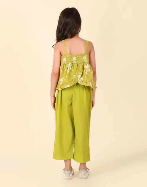 Green Cotton Linen Printed 2Pc Pant Set