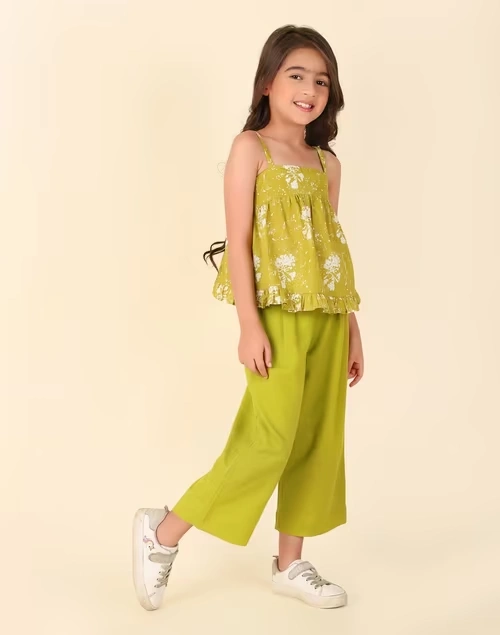 Green Cotton Linen Printed 2Pc Pant Set 3 Green Cotton Linen Printed 2Pc Pant Set