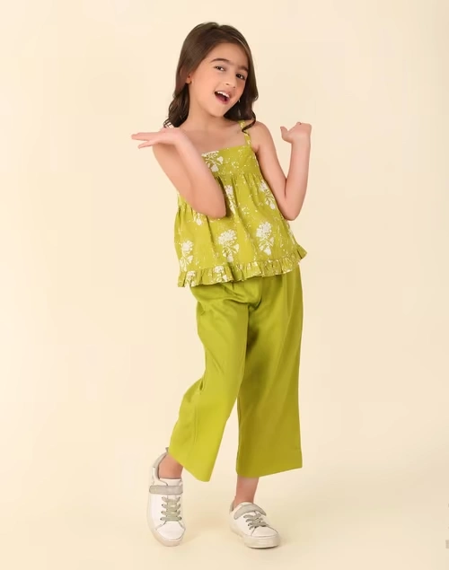 Green Cotton Linen Printed 2Pc Pant Set 4 Green Cotton Linen Printed 2Pc Pant Set