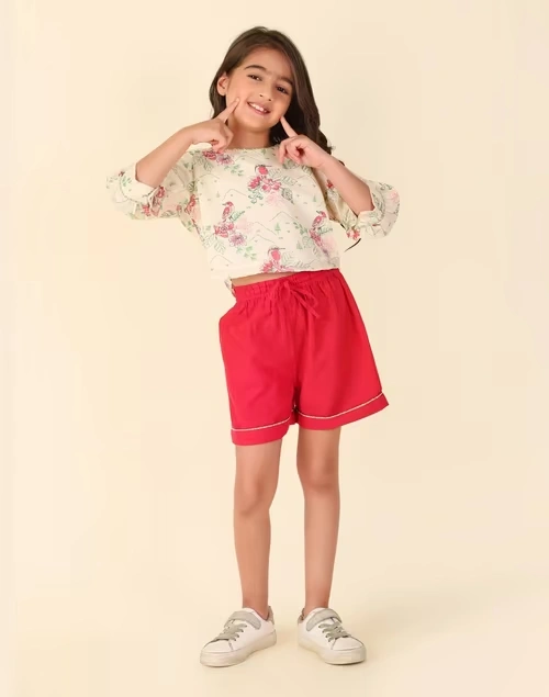 Offwhite Cotton Printed 2Pc Shorts Set