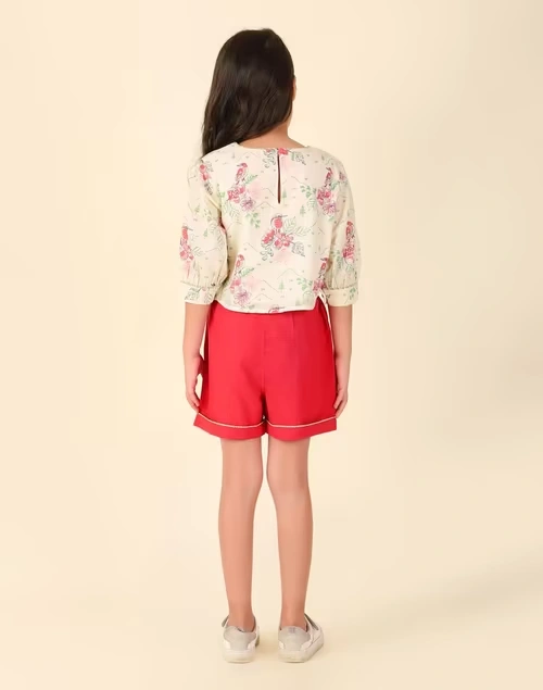 Offwhite Cotton Printed 2Pc Shorts Set