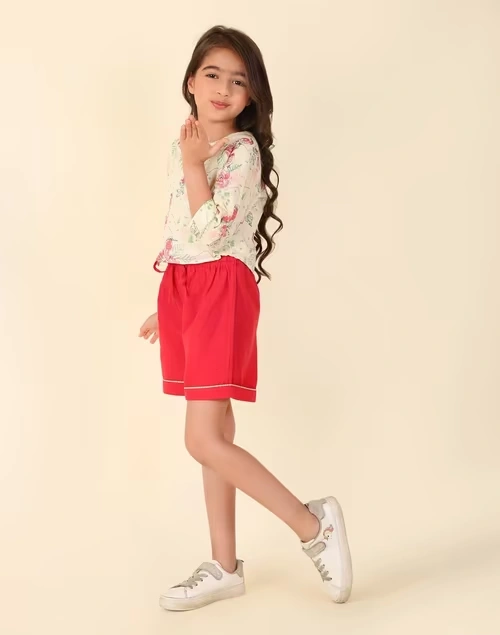 Offwhite Cotton Printed 2Pc Shorts Set