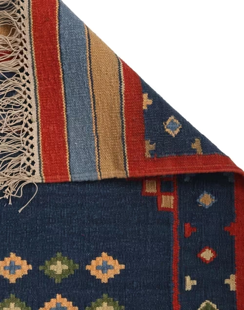 Indigo Chaupad Cotton Hand Woven Dhurrie