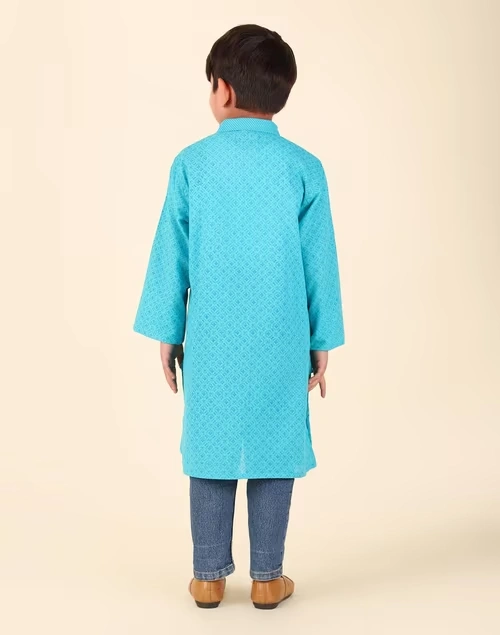 Blue Cotton Hand Block Printed Long Kurta
