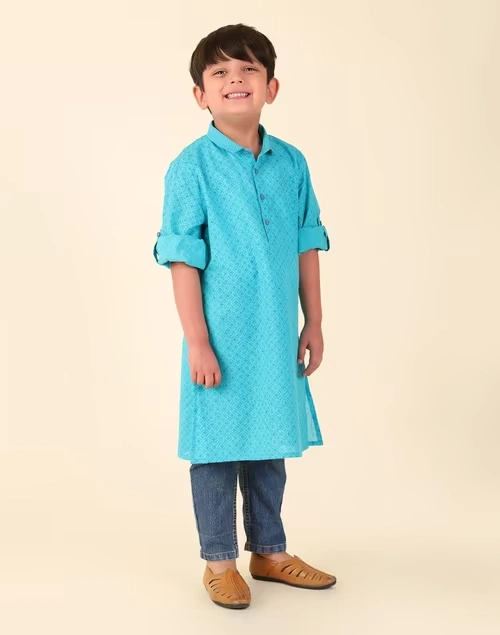 Blue Cotton Hand Block Printed Long Kurta 3 Blue Cotton Hand Block Printed Long Kurta