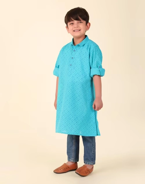 Blue Cotton Hand Block Printed Long Kurta 4 Blue Cotton Hand Block Printed Long Kurta