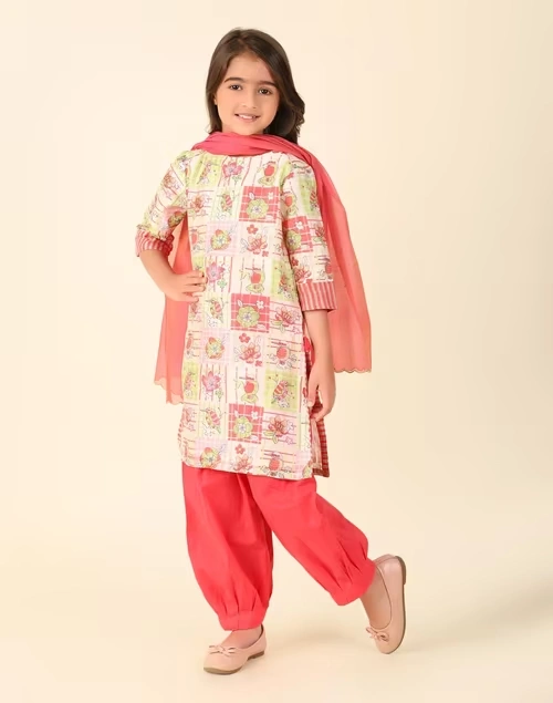 Pink Cotton Silk Printed 3Pc Salwar Set 3 Pink Cotton Silk Printed 3Pc Salwar Set