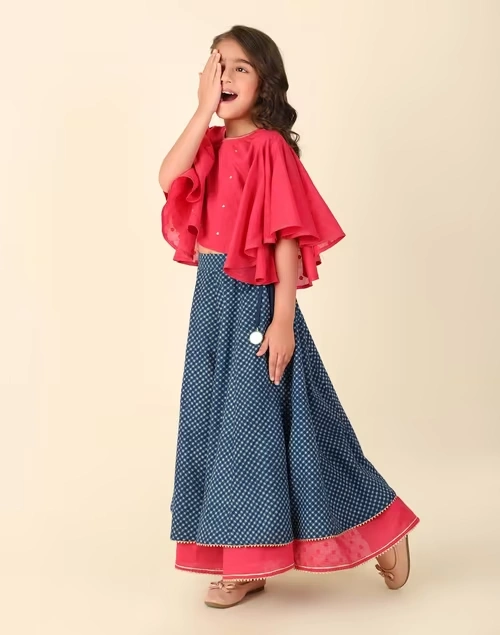 Blue Cotton Hand Block Printed 2Pc Lehenga Set 3 Blue Cotton Hand Block Printed 2Pc Lehenga Set