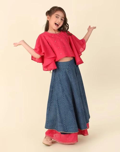 Blue Cotton Hand Block Printed 2Pc Lehenga Set 4 Blue Cotton Hand Block Printed 2Pc Lehenga Set