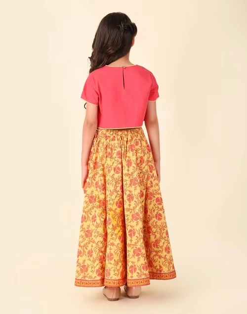 Yellow Cotton Printed 3Pc Lehenga Set