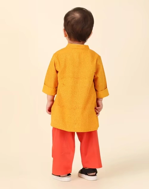 Yellow Cotton Hand Block printed 2Pc Kurta Set