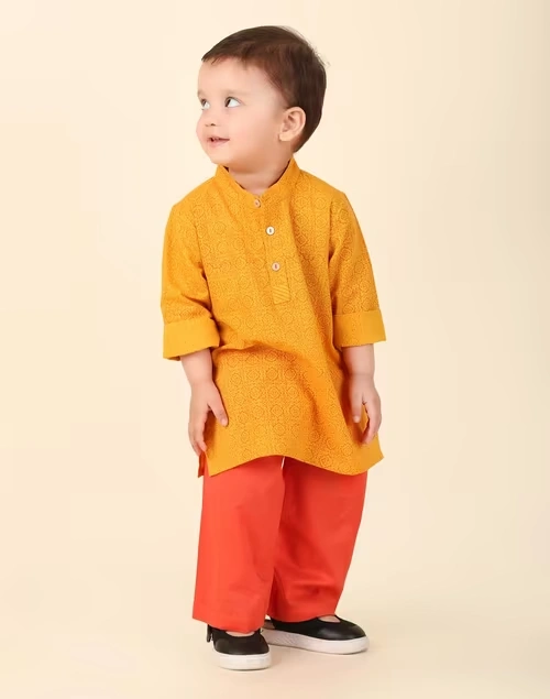 Yellow Cotton Hand Block printed 2Pc Kurta Set 3 Yellow Cotton Hand Block printed 2Pc Kurta Set