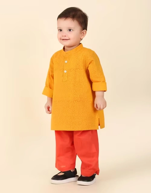 Yellow Cotton Hand Block printed 2Pc Kurta Set 4 Yellow Cotton Hand Block printed 2Pc Kurta Set