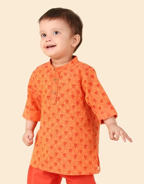 Orange Cotton Hand Block printed Long Kurta 4 Orange Cotton Hand Block printed Long Kurta