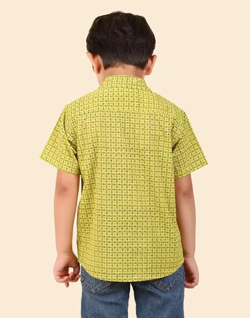 Green Cotton Hand Block Printed Shirt