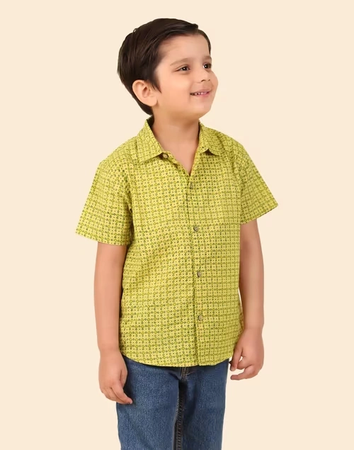 Green Cotton Hand Block Printed Shirt 3 Green Cotton Hand Block Printed Shirt