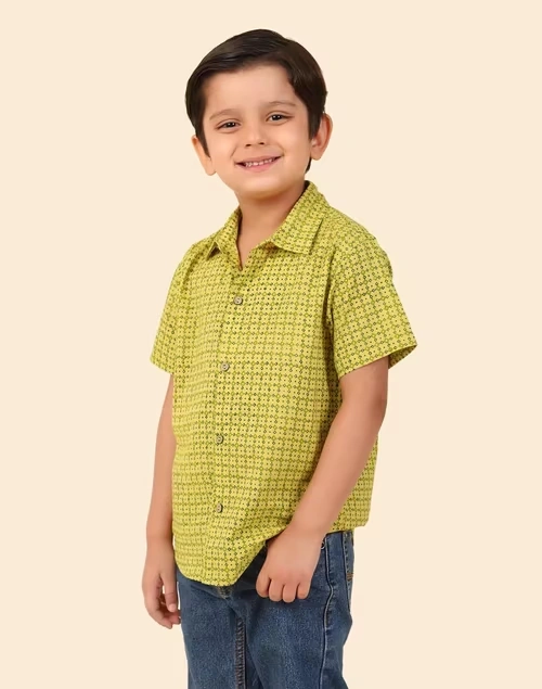 Green Cotton Hand Block Printed Shirt 4 Green Cotton Hand Block Printed Shirt