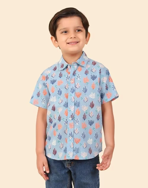 Blue Cotton Printed Shirt