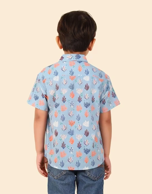 Blue Cotton Printed Shirt