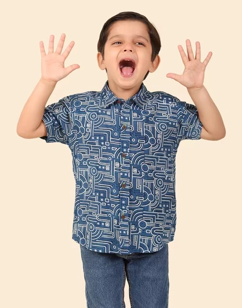 Indigo Cotton Printed Shirt