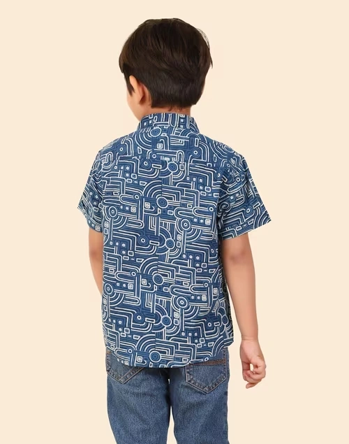 Indigo Cotton Printed Shirt