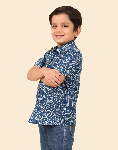 Indigo Cotton Printed Shirt 3 Indigo Cotton Printed Shirt