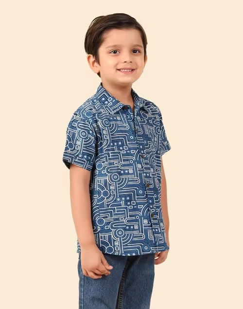 Indigo Cotton Printed Shirt 4 Indigo Cotton Printed Shirt