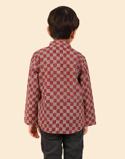 Red Cotton Bagh Printed Short Kurta