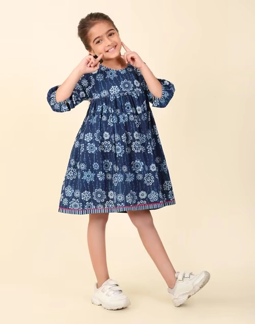 Indigo Cotton Printed Dress