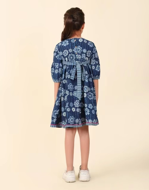 Indigo Cotton Printed Dress