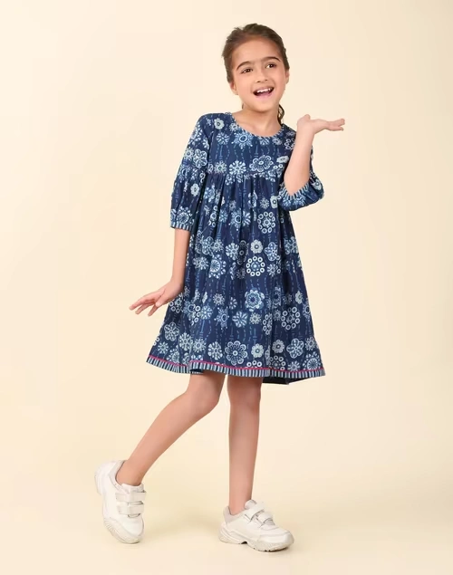 Indigo Cotton Printed Dress 3 Indigo Cotton Printed Dress