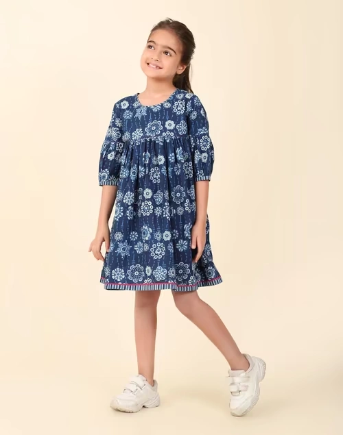 Indigo Cotton Printed Dress 4 Indigo Cotton Printed Dress