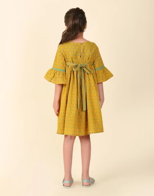 Yellow Cotton Printed Dress