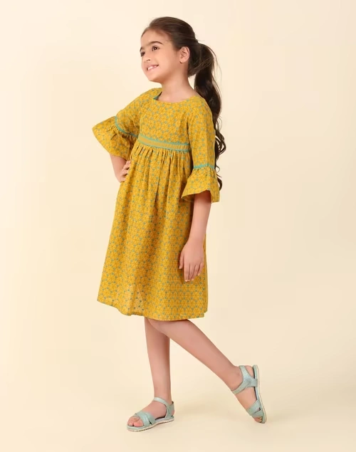 Yellow Cotton Printed Dress