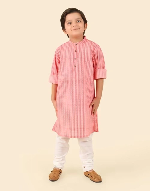 Orange Cotton Hand Block Printed Long Kurta