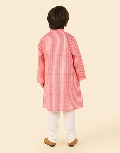 Orange Cotton Hand Block Printed Long Kurta