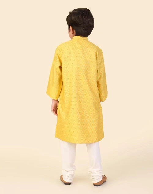 Mustard Viscose Silk Hand Block Printed Long Kurta