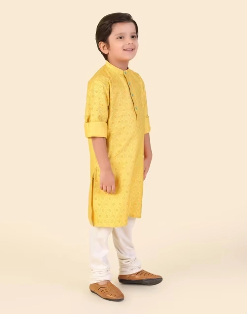 Mustard Viscose Silk Hand Block Printed Long Kurta